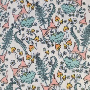 Toadally Rad 4pc QUEEN Sheet Set Green Frogs Cap Mushrooms Daisies Fern Woodland